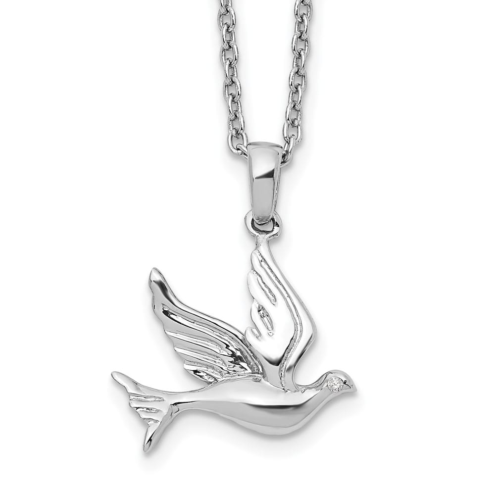Sterling Silver White Ice Diamond Dove 20 inch Necklace