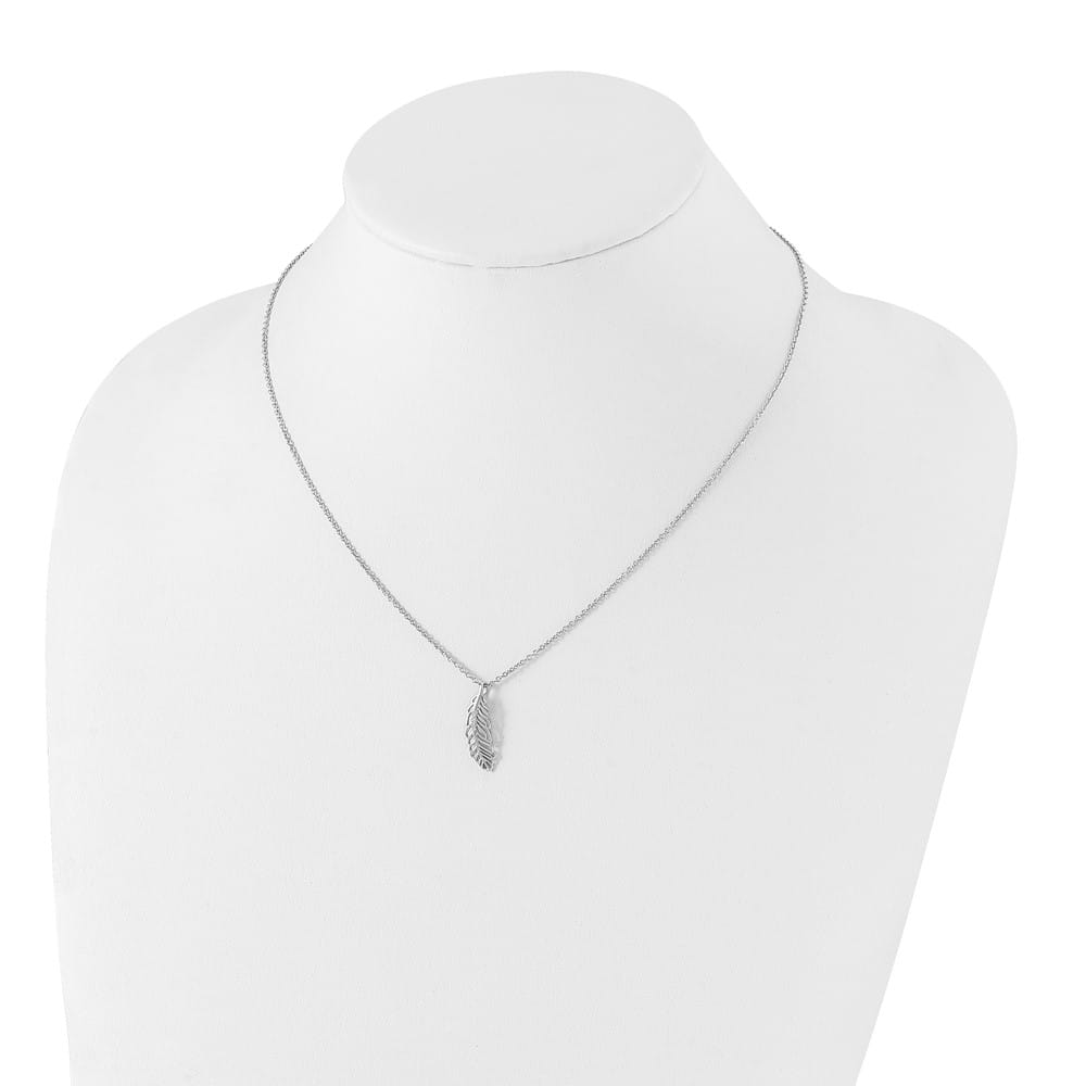Sterling Silver White Ice Diamond Feather 20 inch Necklace