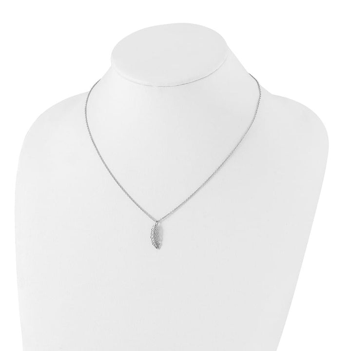 Sterling Silver White Ice Diamond Feather 20 inch Necklace