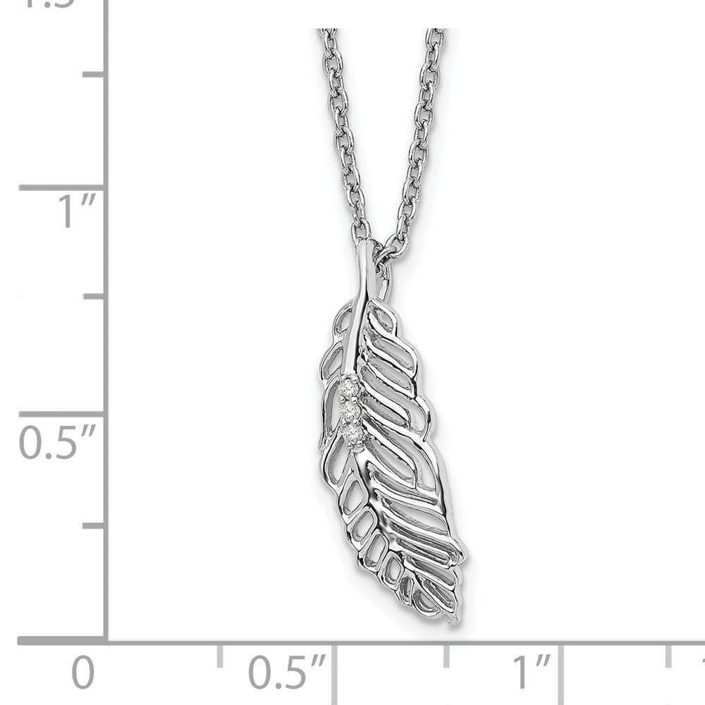 Sterling Silver White Ice Diamond Feather 20 inch Necklace