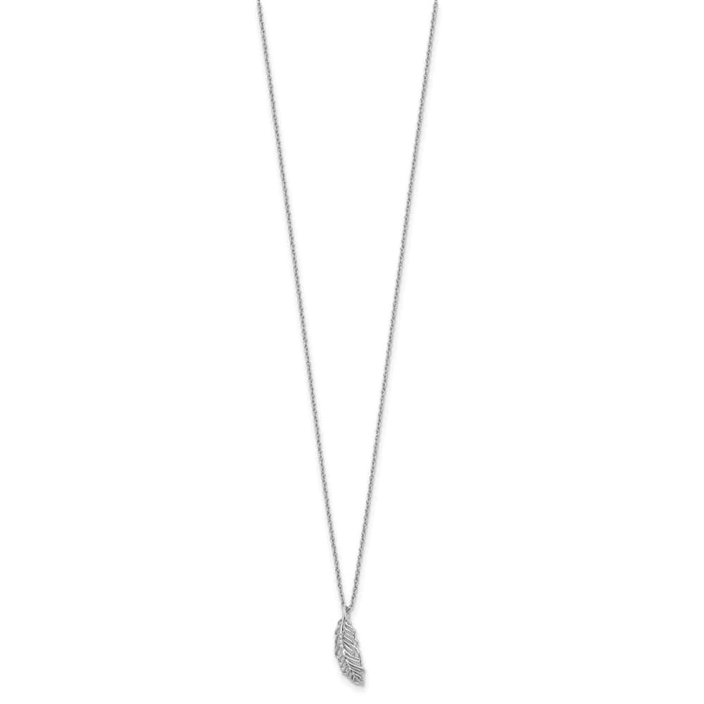 Sterling Silver White Ice Diamond Feather 20 inch Necklace