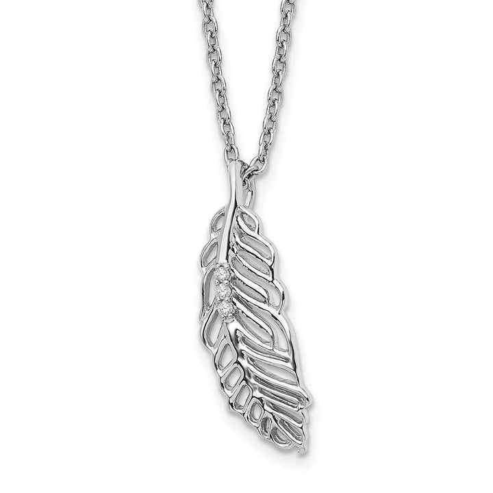 Sterling Silver White Ice Diamond Feather 20 inch Necklace