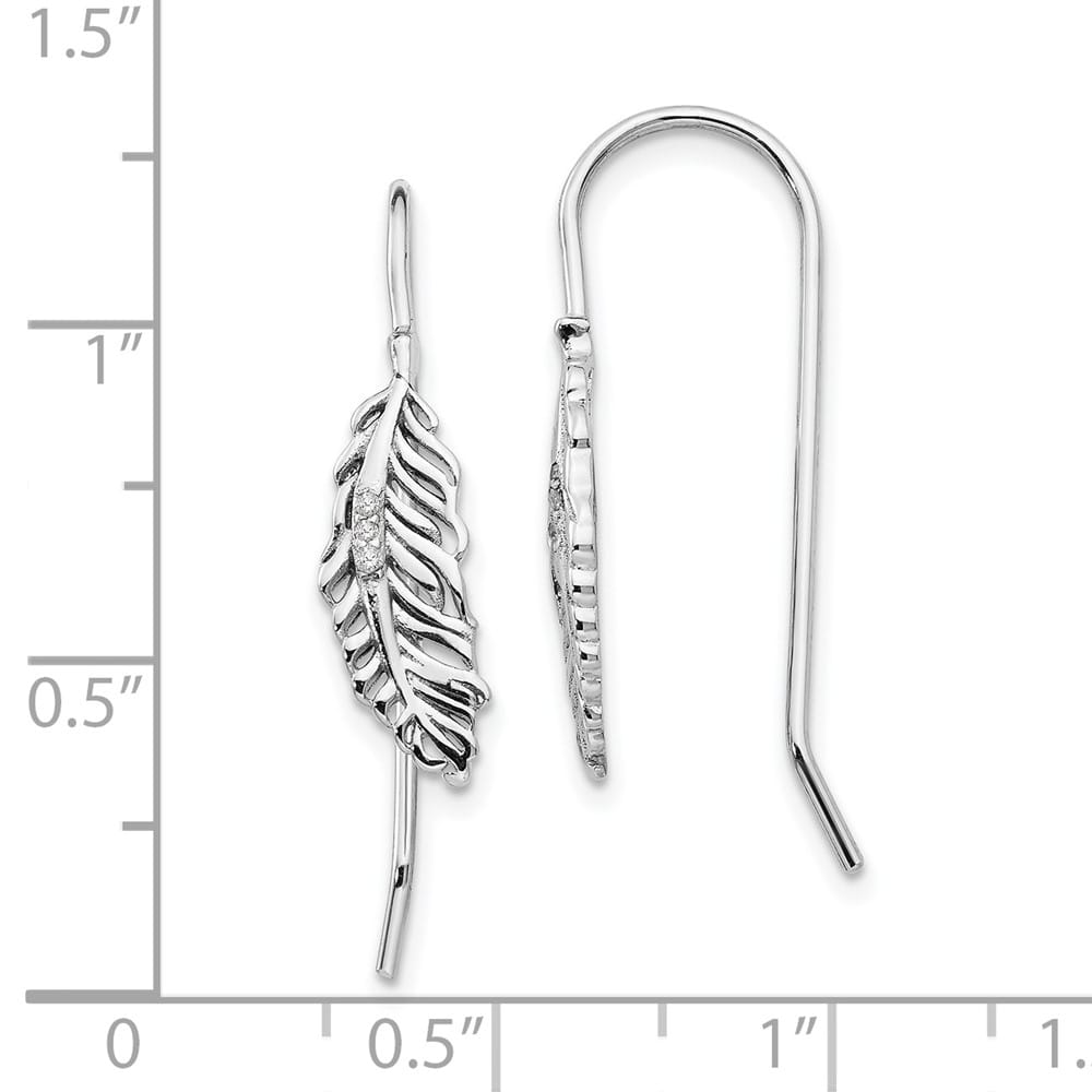 Sterling Silver White Ice Diamond Feather Dangle Earrings, view 4 of 7