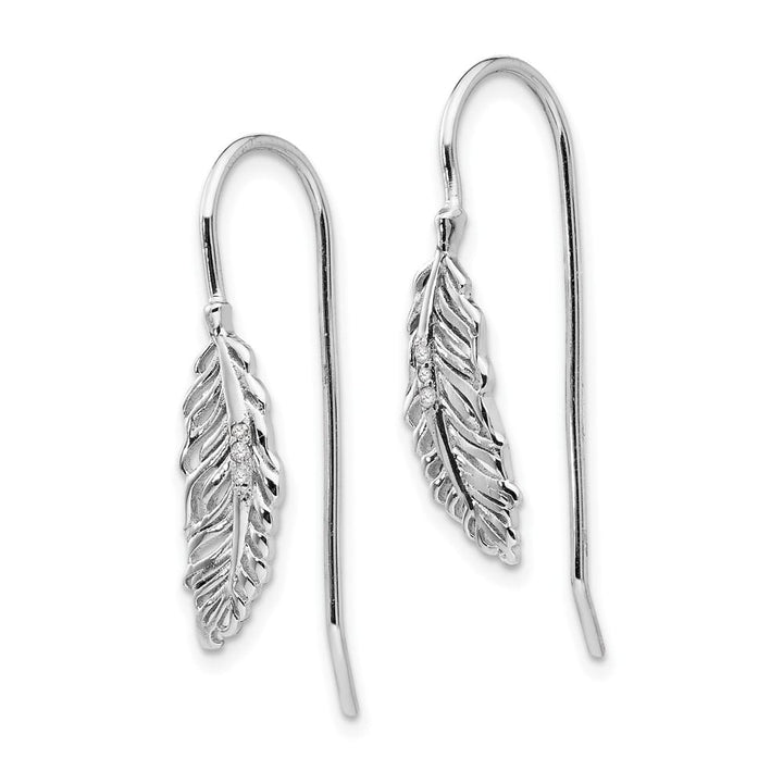 Sterling Silver White Ice Diamond Feather Dangle Earrings, view 2 of 7