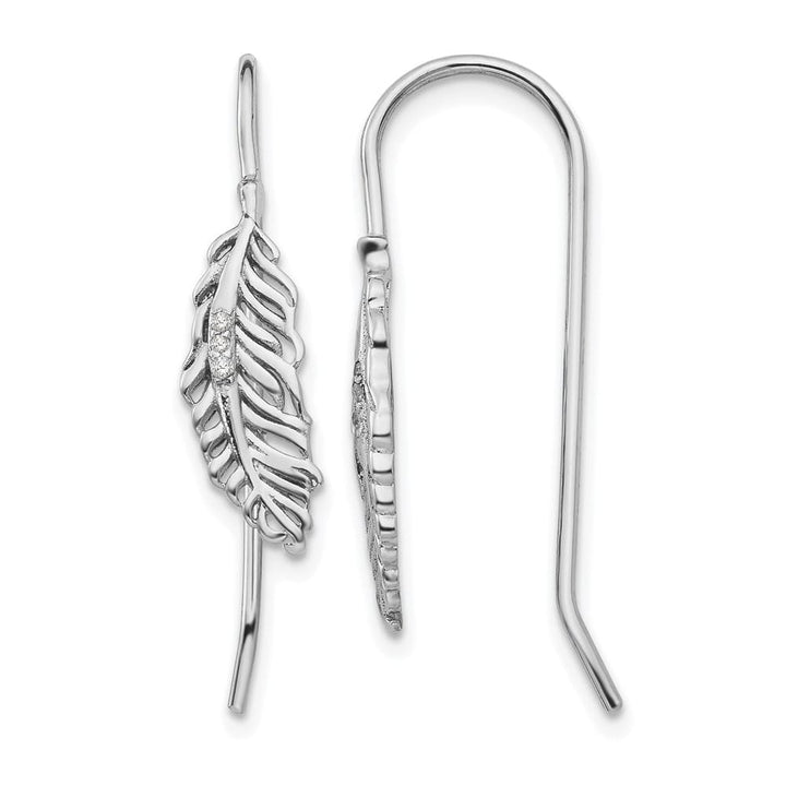 Sterling Silver White Ice Diamond Feather Dangle Earrings, view 1 of 7