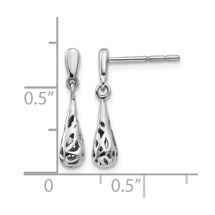 Sterling Silver White Ice Diamond Filgree Post Dangle Earrings, view 4 of 7