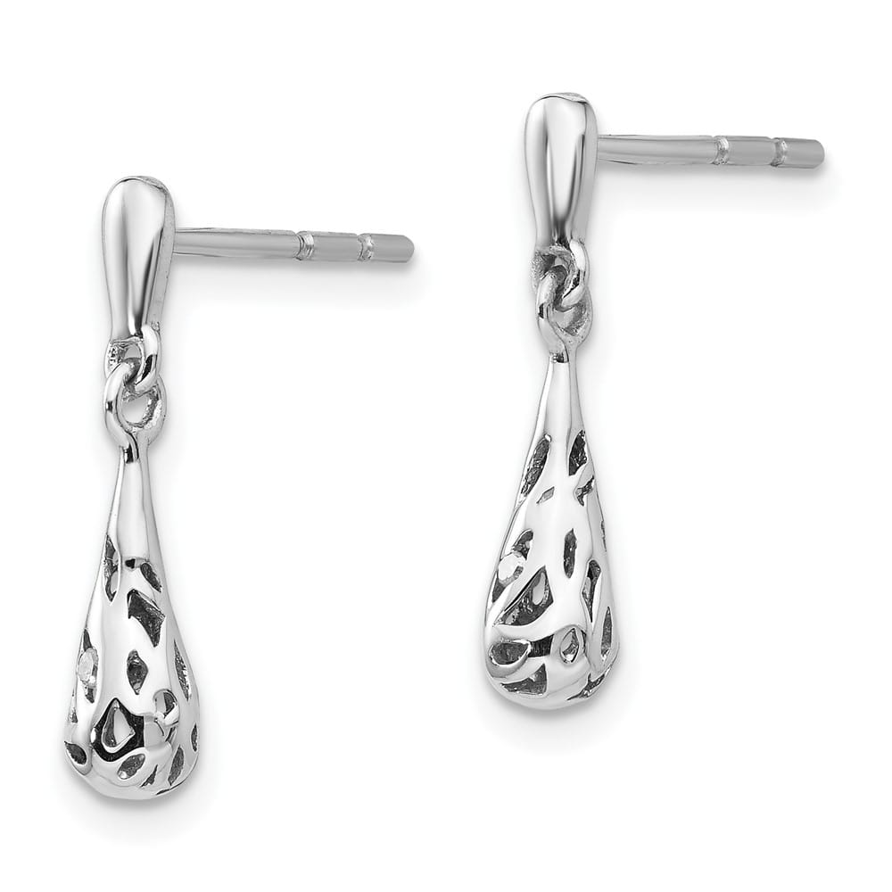 Sterling Silver White Ice Diamond Filgree Post Dangle Earrings, view 2 of 7
