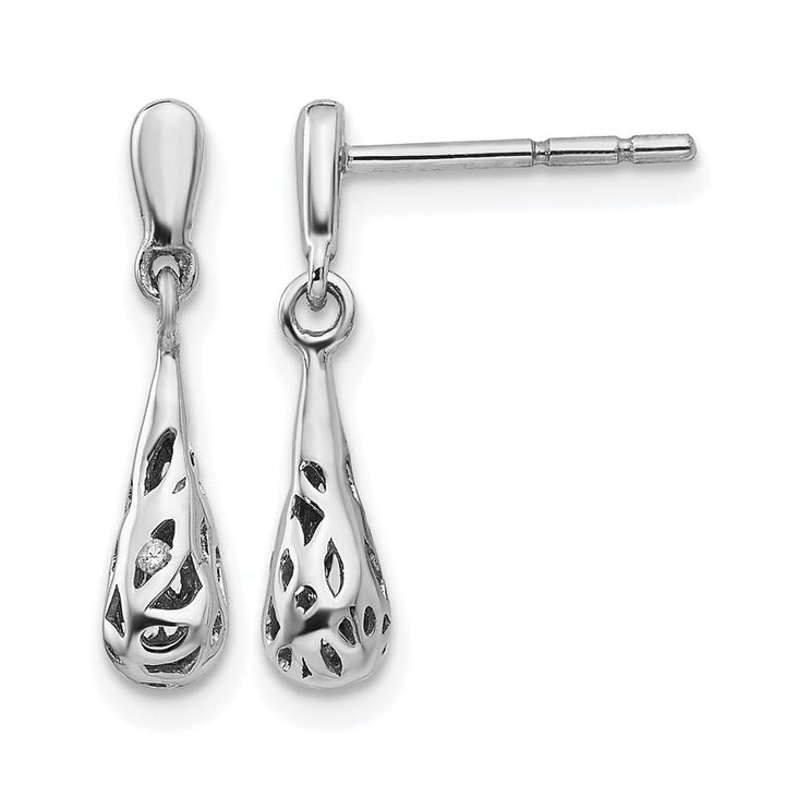 Sterling Silver White Ice Diamond Filgree Post Dangle Earrings, view 1 of 7