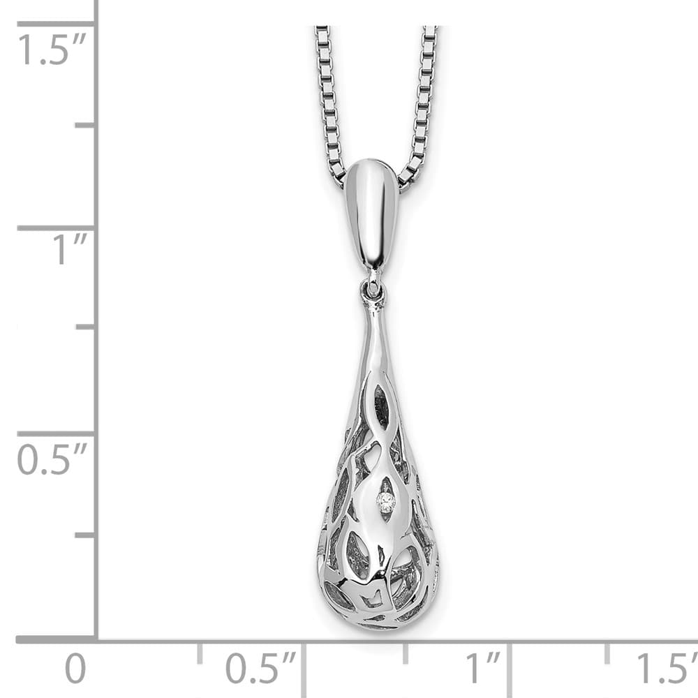 Sterling Silver White Ice Diamond Filigree Teardrop 20 inch Necklace
