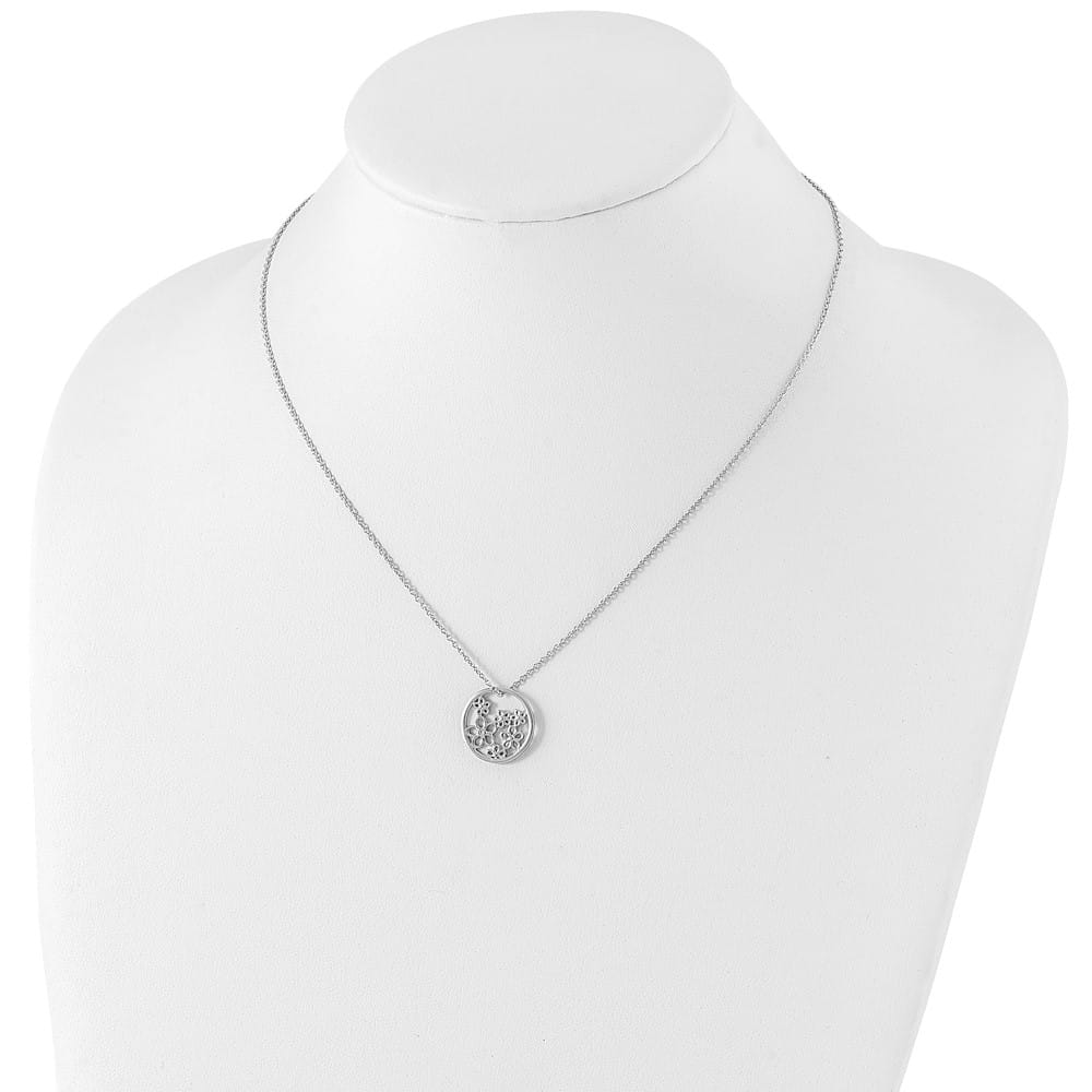 Sterling Silver White Ice Diamond Flower 19x19 mm 20 inch Necklace