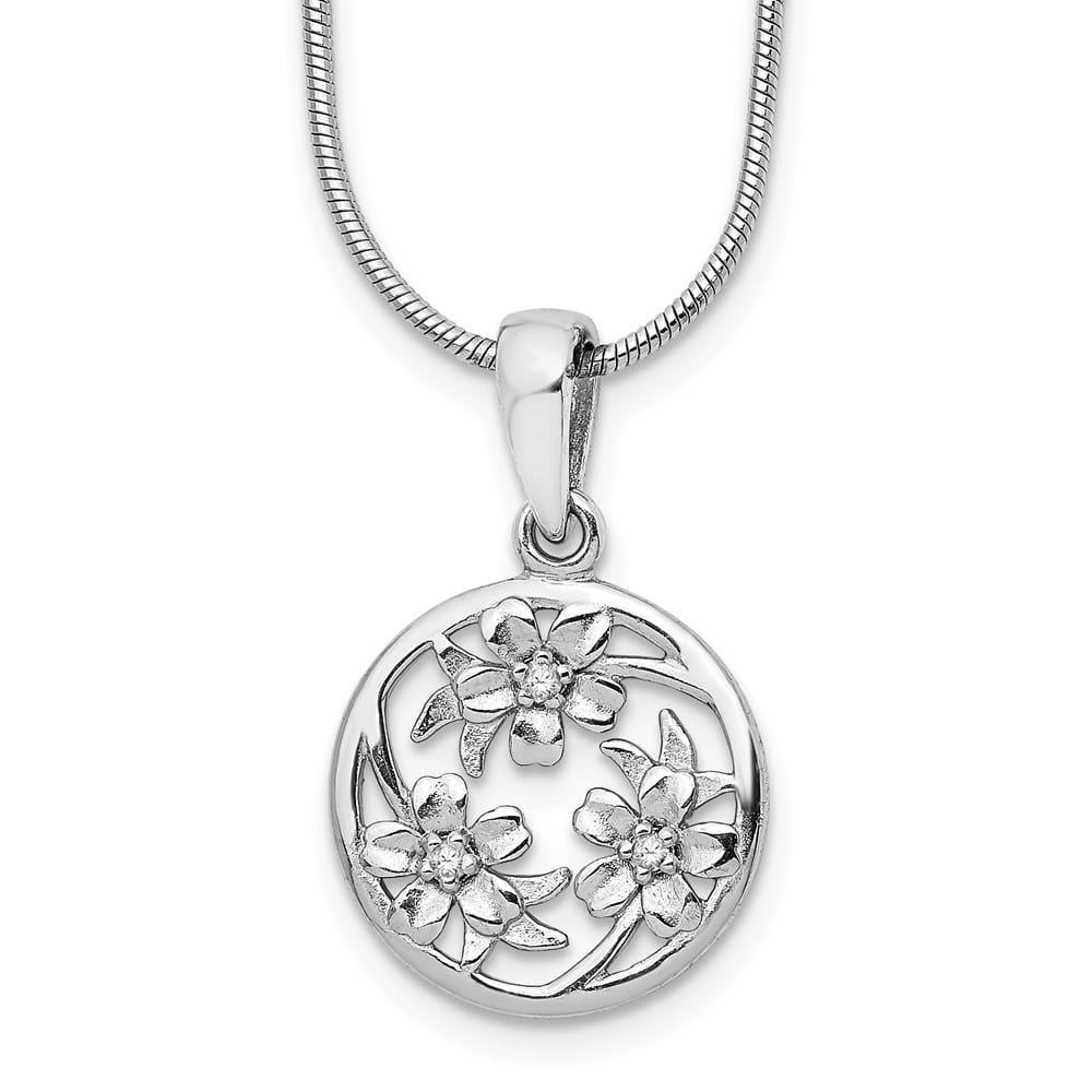 Sterling Silver White Ice Diamond Flower 20 inch Necklace