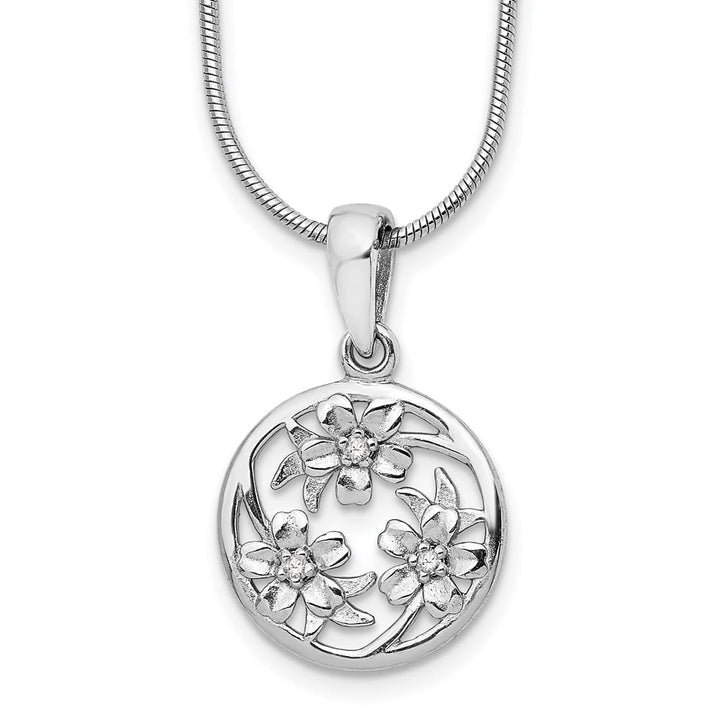 Sterling Silver White Ice Diamond Flower 20 inch Necklace
