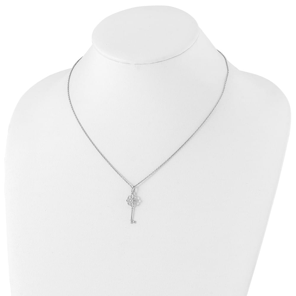 Sterling Silver White Ice Diamond Flower Key 20 inch Necklace