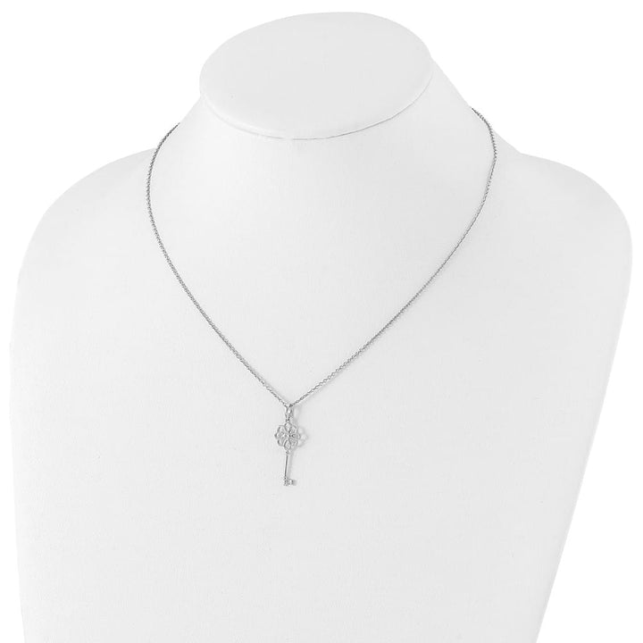 Sterling Silver White Ice Diamond Flower Key 20 inch Necklace