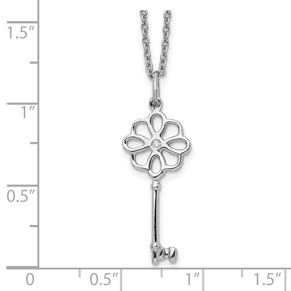 Sterling Silver White Ice Diamond Flower Key 20 inch Necklace