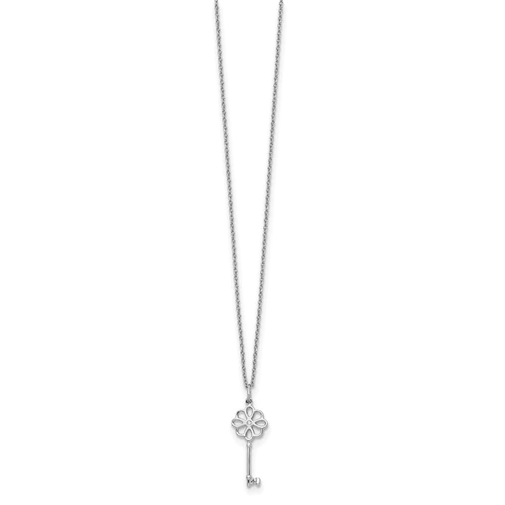 Sterling Silver White Ice Diamond Flower Key 20 inch Necklace
