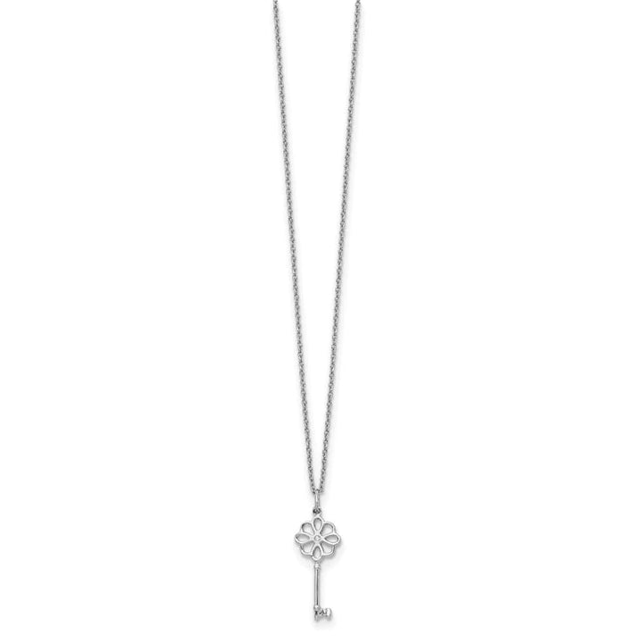 Sterling Silver White Ice Diamond Flower Key 20 inch Necklace