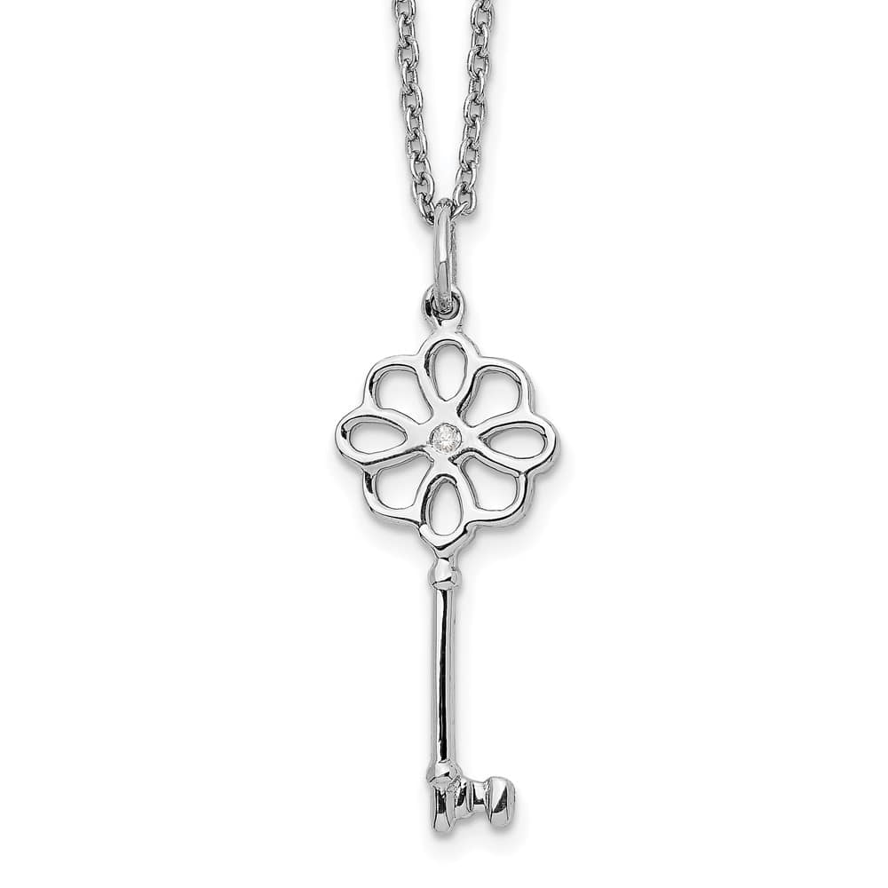 Sterling Silver White Ice Diamond Flower Key 20 inch Necklace