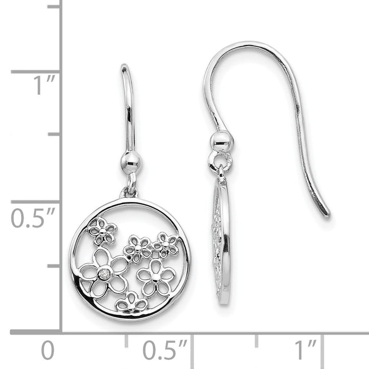 Sterling Silver White Ice Diamond Flower Shepherd Hook Dangle Earrings, view 4 of 7