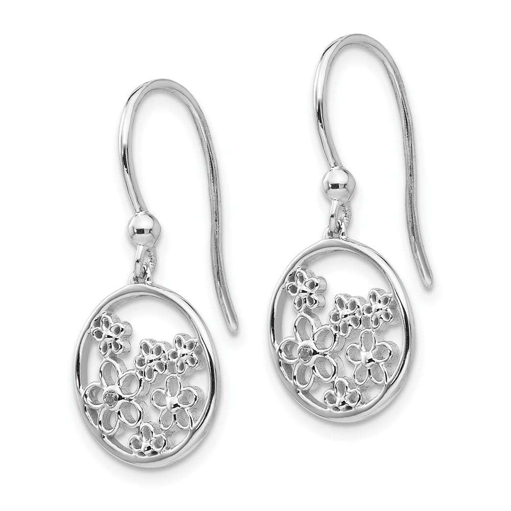Sterling Silver White Ice Diamond Flower Shepherd Hook Dangle Earrings, view 2 of 7