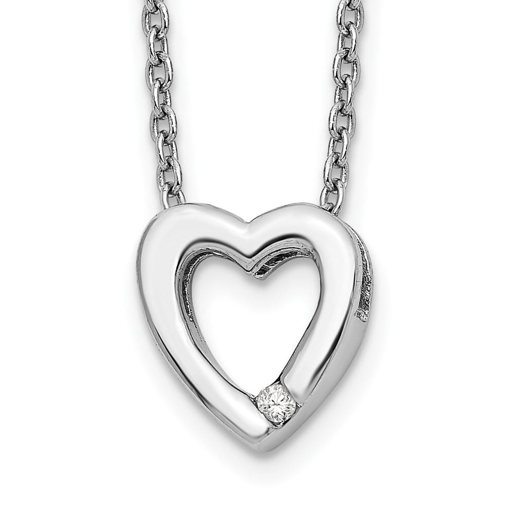 Sterling Silver White Ice Diamond Heart 20 inch Necklace