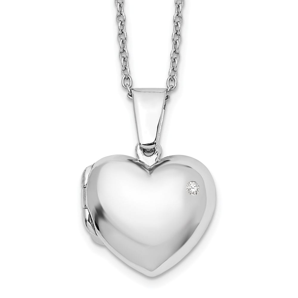 Sterling Silver White Ice Diamond Heart Locket 20 inch Necklace
