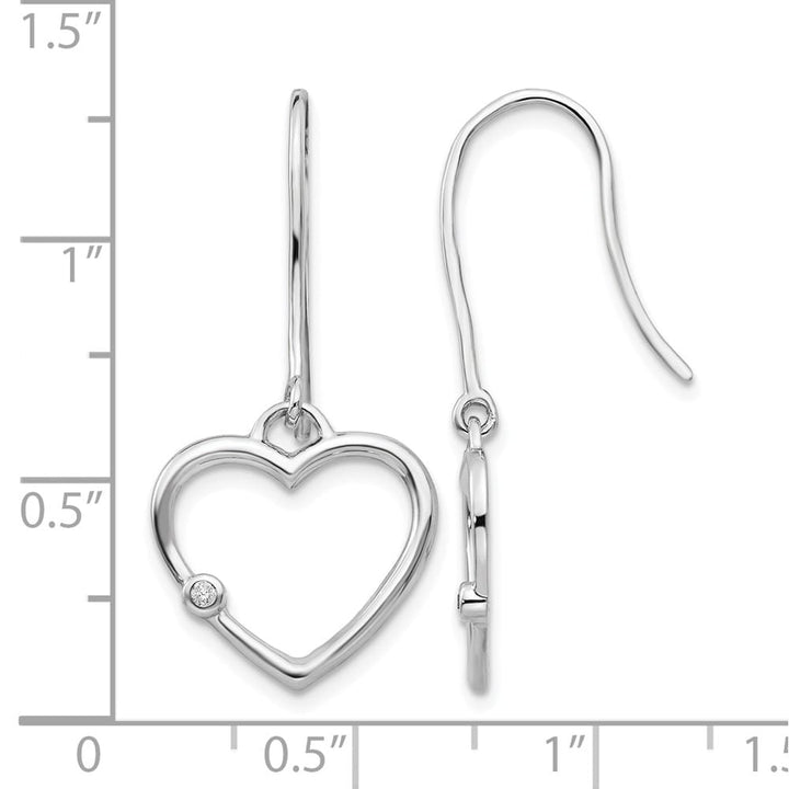 Sterling Silver White Ice Diamond Heart Shepherd Hook Dangle Earrings, view 4 of 7