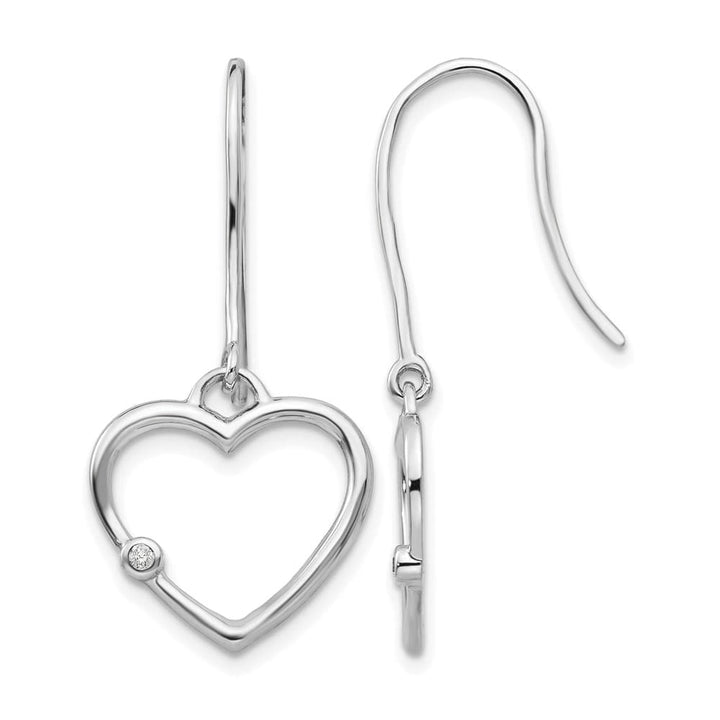 Sterling Silver White Ice Diamond Heart Shepherd Hook Dangle Earrings, view 1 of 7
