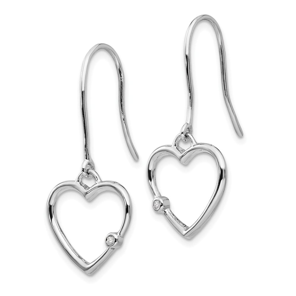 Sterling Silver White Ice Diamond Heart Shepherd Hook Dangle Earrings, view 2 of 7