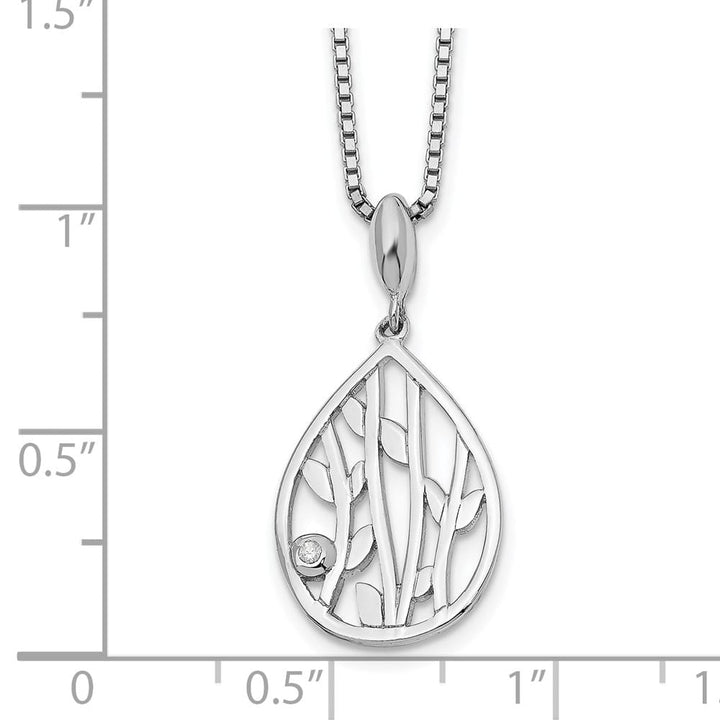Sterling Silver White Ice Diamond Leaf Pendant 20 inch Necklace