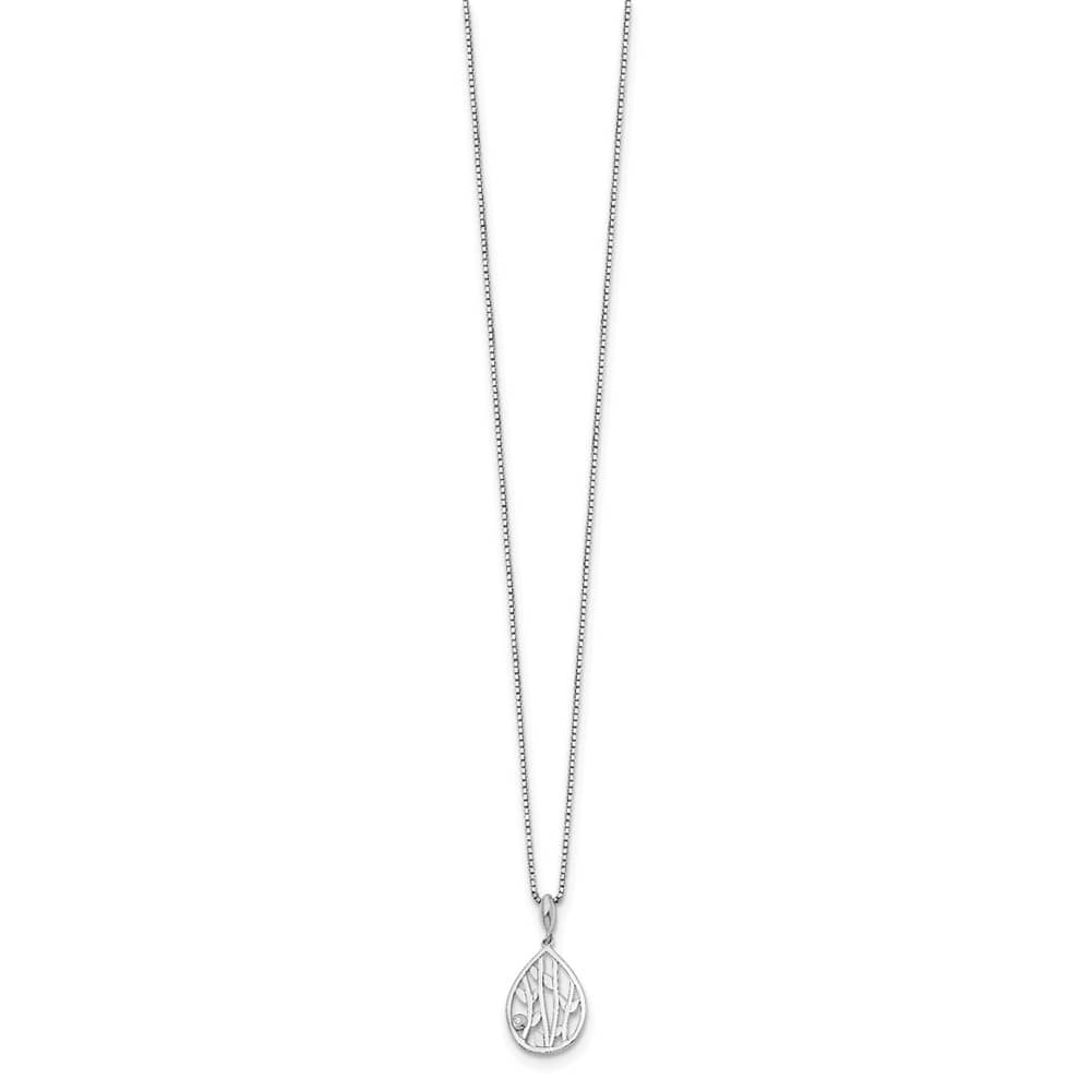 Sterling Silver White Ice Diamond Leaf Pendant 20 inch Necklace