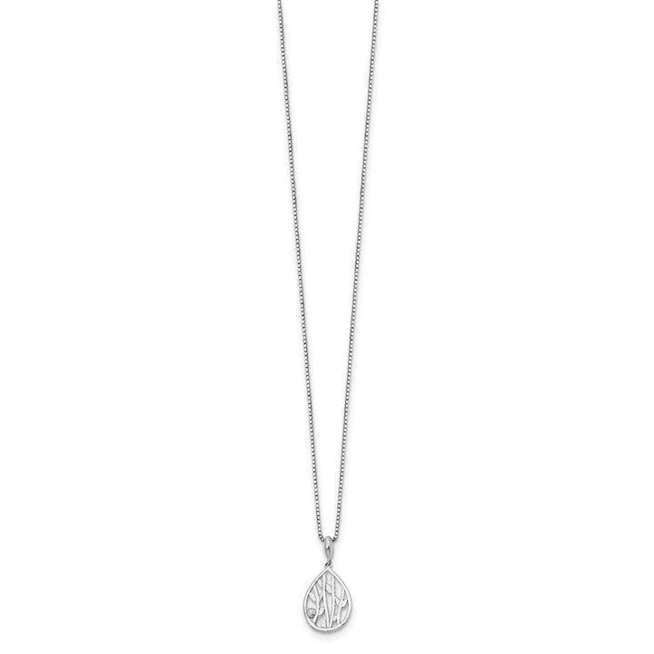 Sterling Silver White Ice Diamond Leaf Pendant 20 inch Necklace