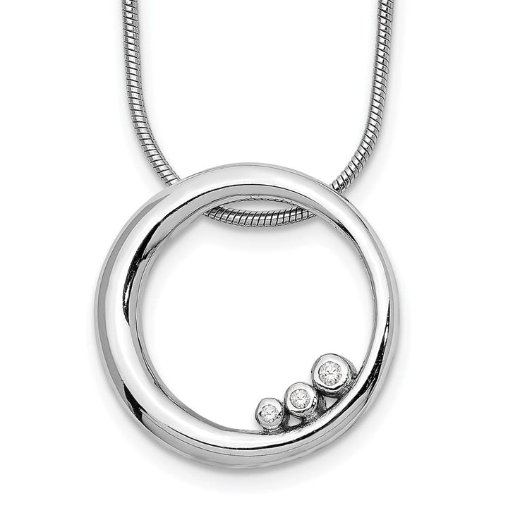 Sterling Silver White Ice Diamond Open Circle 20 inch Necklace