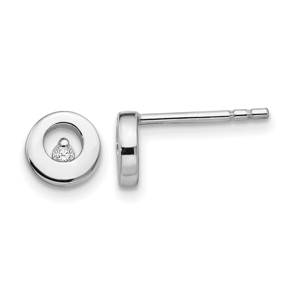 Sterling Silver White Ice Diamond Open Circle Stud Post Earrings, view 1 of 7