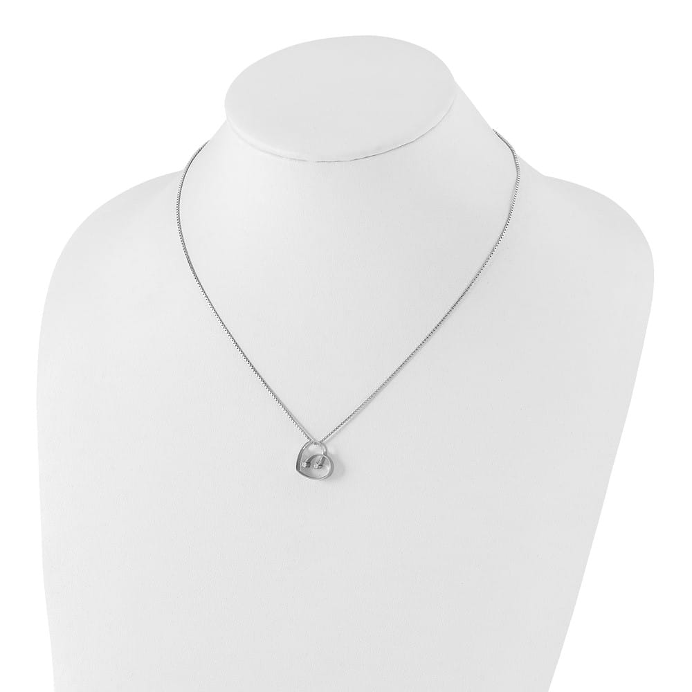 Sterling Silver White Ice Diamond Open Heart 2 Stone 20 inch Necklace