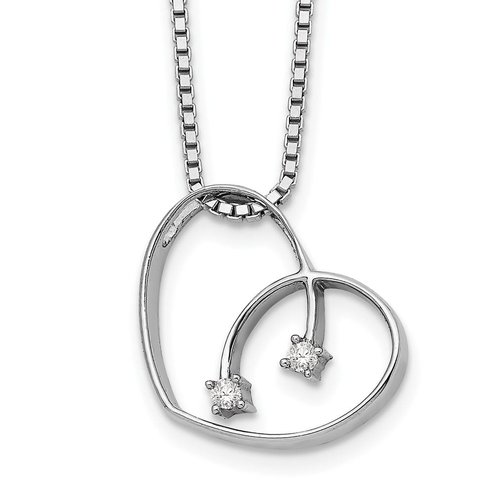 Sterling Silver White Ice Diamond Open Heart 2 Stone 20 inch Necklace