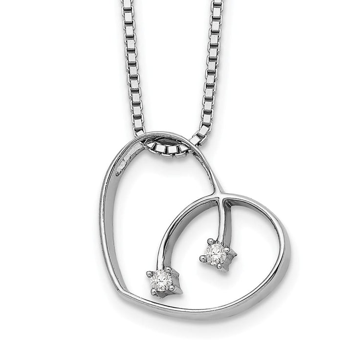 Sterling Silver White Ice Diamond Open Heart 2 Stone 20 inch Necklace