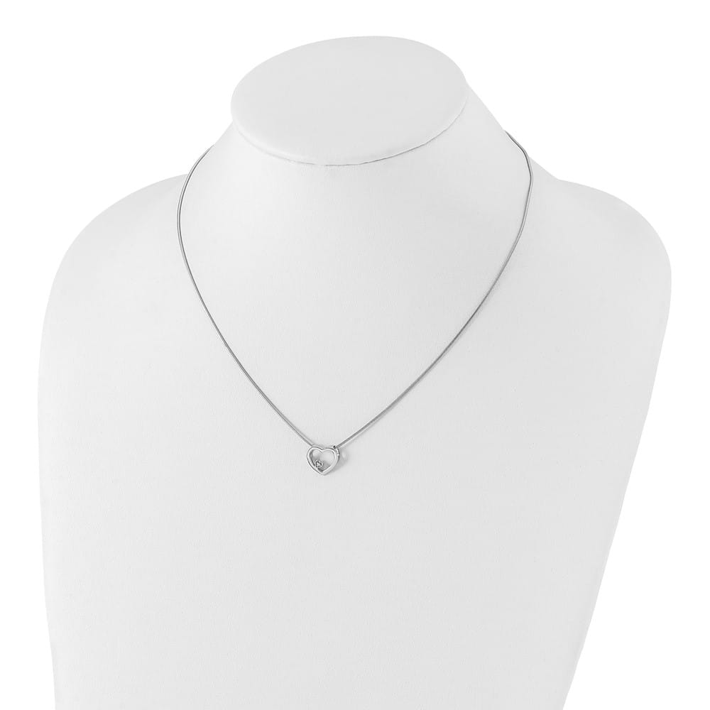 Sterling Silver White Ice Diamond Open Heart 20 inch Necklace