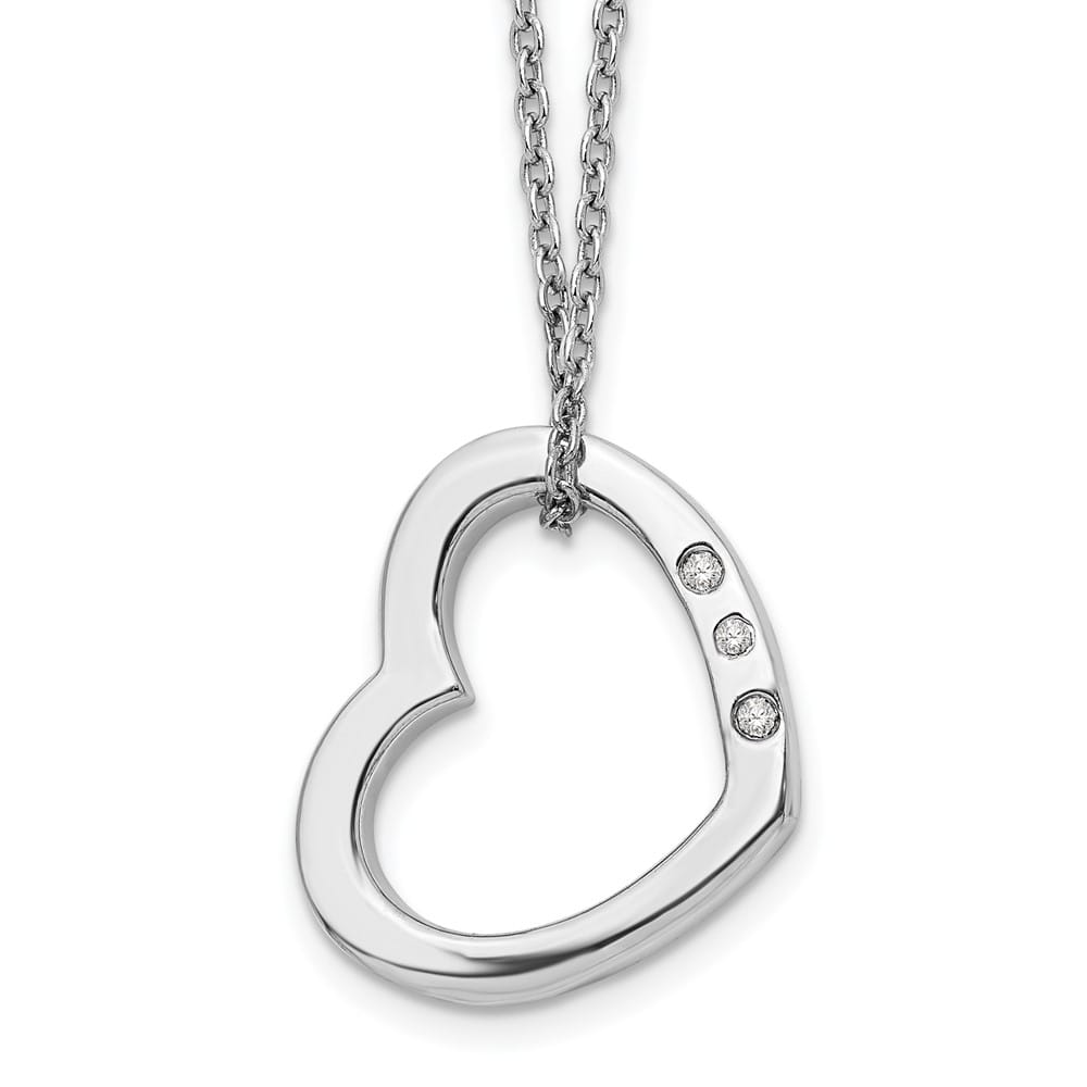 Sterling Silver White Ice Diamond Open Heart 20 inch Necklace