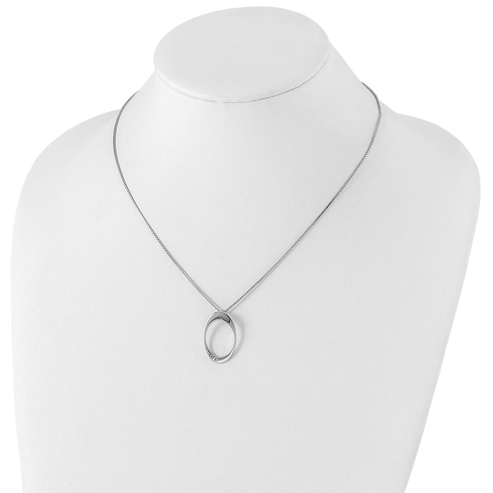 Sterling Silver White Ice Diamond Open Oval Box Chain 20 inch Necklace