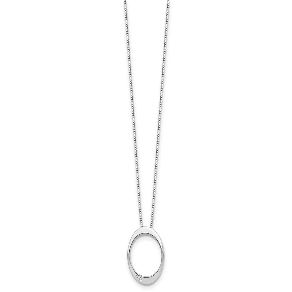Sterling Silver White Ice Diamond Open Oval Box Chain 20 inch Necklace