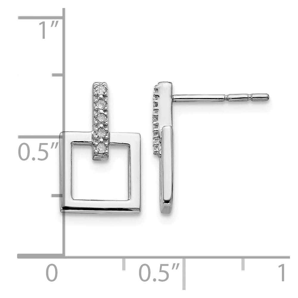 Sterling Silver White Ice Diamond Open Square Dangle Earrings, view 4 of 7