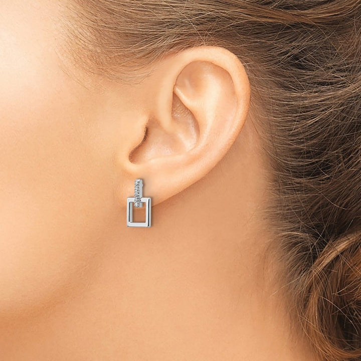 Sterling Silver White Ice Diamond Open Square Dangle Earrings, view 3 of 7
