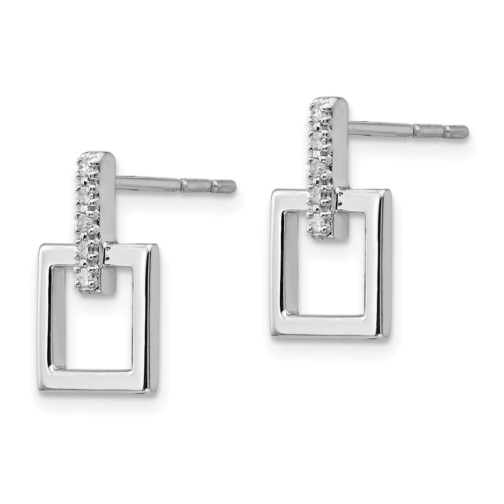 Sterling Silver White Ice Diamond Open Square Dangle Earrings, view 2 of 7