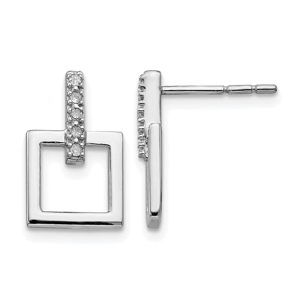 Sterling Silver White Ice Diamond Open Square Dangle Earrings, view 1 of 7