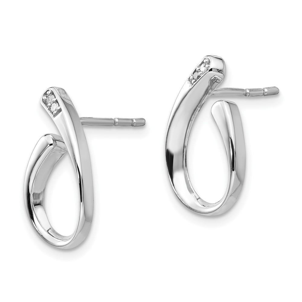 Sterling Silver White Ice Diamond Post 17 x 11 mm Earrings, view 2 of 7