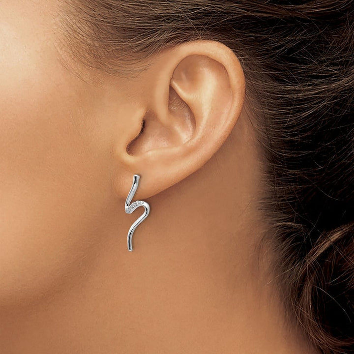 Sterling Silver White Ice Diamond Post Dangle S Shaped Earrings, view 3 of 7