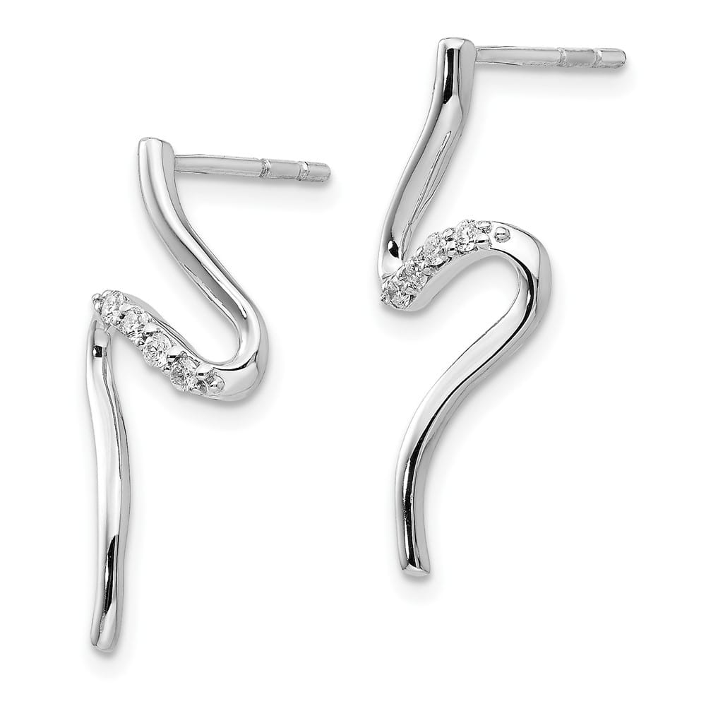 Sterling Silver White Ice Diamond Post Dangle S Shaped Earrings, view 2 of 7