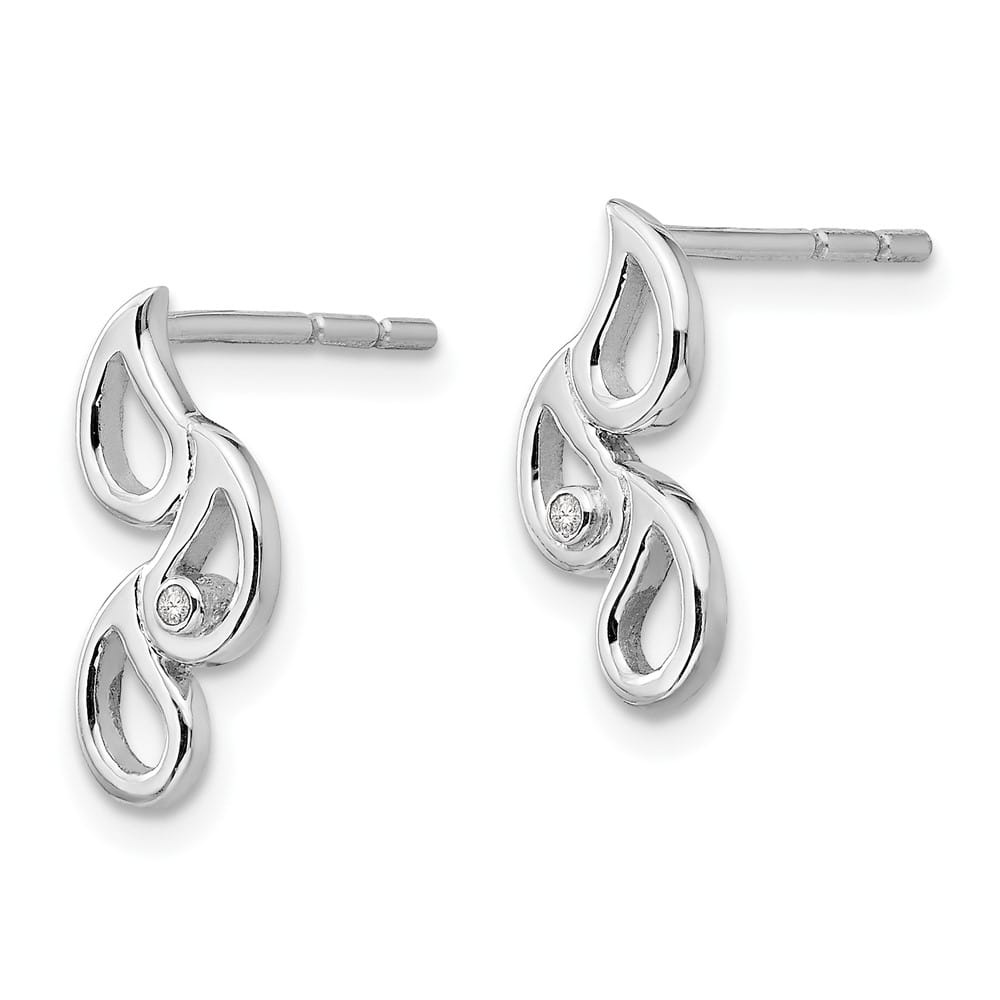 Sterling Silver White Ice Diamond Raindrop Post Earrings, view 2 of 7
