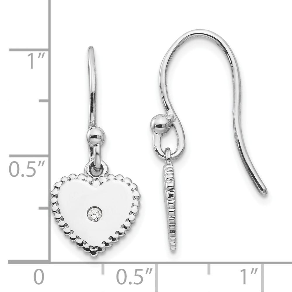 Sterling Silver White Ice Diamond Shepherd Hook Heart Dangle Earrings, view 4 of 7